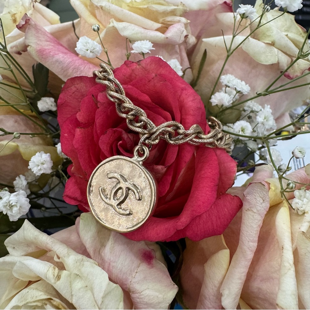Authentic Chanel Light Gold Light Coin Charm with Monet Pendant Bracelet